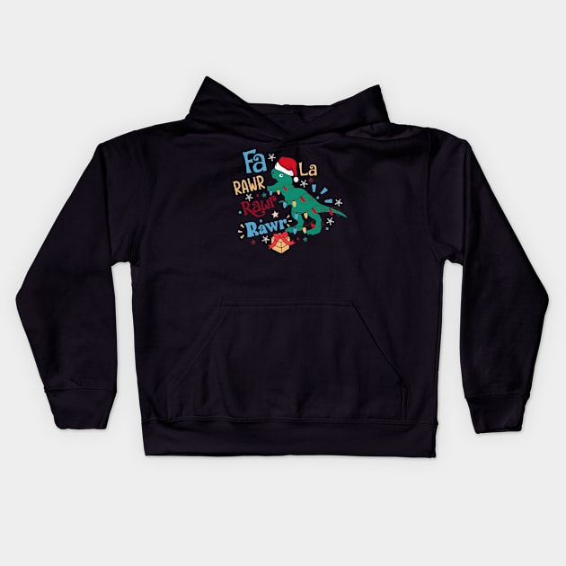 Fa La Rawr Christmas Dinosaur Kids Hoodie by JDVNart